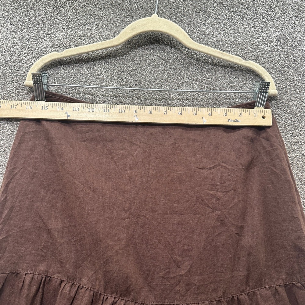 St Johns Bay Tiered Ruffle Knee Length Skirt Womens 10 Brown 100% Linen Earthy - Picture 4 of 5